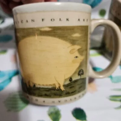 Warren Kimble American Folk Art Mugs Pig Otagiri Japan Cup Vintage Pair • $19.99