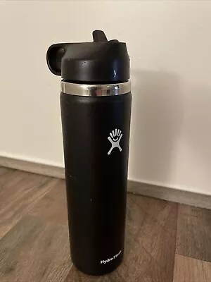 Black Hydro Flask Water Bottle With Wide Mouth With Straws 24 Oz  710ml • $12.99