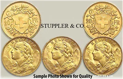 Lot Of 5 Pre-1933 Swiss HELVETIA 20 Franc Gold Coins BU Brilliant Uncirculated • $2481.02