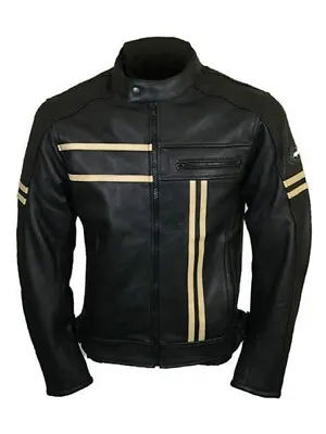 Mens Vintage Fashion Classic Black Motorcycle Genuine Leather Biker Retro Jacket • $149.99