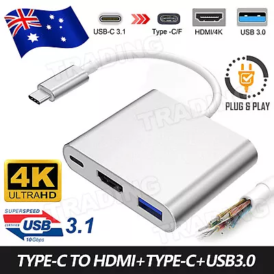 $9.95 • Buy Type C To USB-C HDMI USB 3.0 Adapter Converter Cable 3 In 1 Hub For MacBook Air