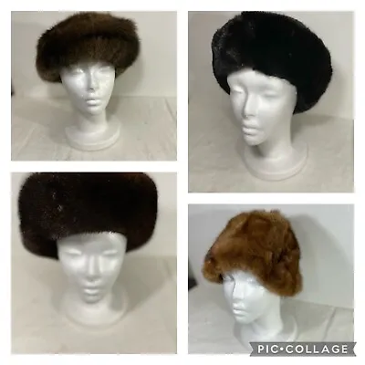 Large Lot Of 7 Vintage Retro Mink Hats Fur Caps Russian Pillbox Felt Tops Cossac • $79.89