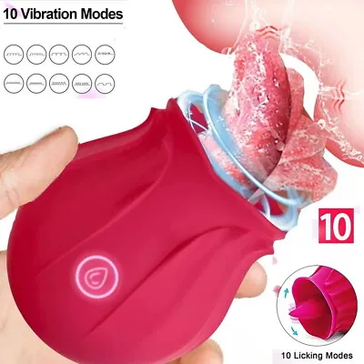 Clit Licking Tongue Dildo Vibrator G-Spot Sucking Blossom Massager Sex Toy Women • $38.95