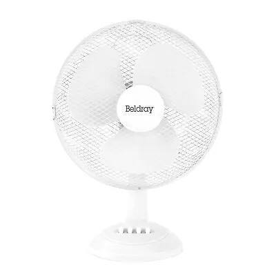 Beldray Portable Oscillating Desk Table Fan 12” Adjustable Head 3 Speeds White • £18.95