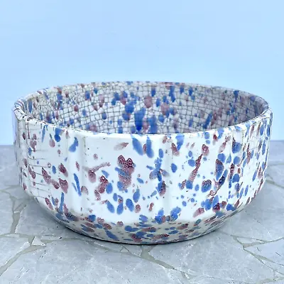 Vintage Morton Pottery Rare Red White And Blue Spatterware 12 Panel Nesting Bowl • $45