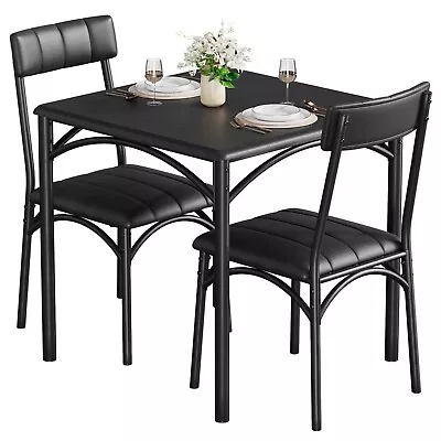 3 PCS Dining Set Table And 2 Upholstered Chairs Wood Top For Small Space Kitchen • $109.99