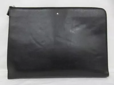 Men's Montblanc Leather L-Shaped Zipper Briefcase Organizer Clutch Bag Black • $313.63