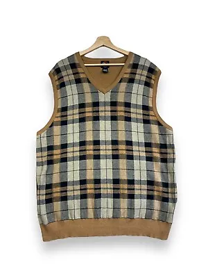 Nick Danger Grandpa Sweater Vest Mens XXL Tan Argyle Diamond Sleeveless Cotton • $22.97