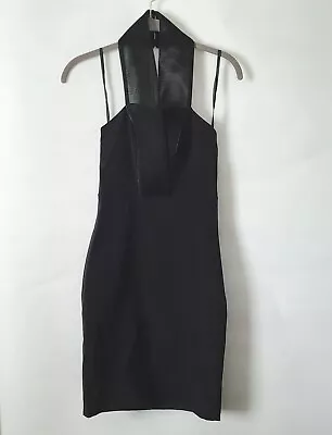 Kora Rae Fitted Halter Dress Size XS Black Mini Side Zip Mesh Halter LBD EUC • $19.96