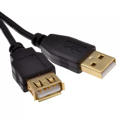 GOLD USB 2.0 24AWG Copper EXTENSION Cable A Plug To Socket Lead 50cm/1m/2m/3m/5m • £4.24