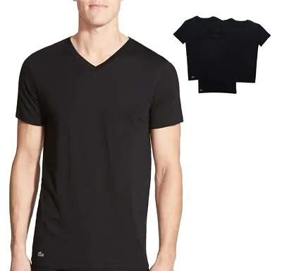 Lacoste Essentials Cotton 3-Pack V Neck T-Shirt Black Custom Fit Big Size S-6XL • £18.99