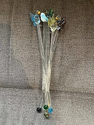 Vintage Set Of 5 MCM Hand Blown Swizzle Sticks  Topped By Glass Birds • $17.99