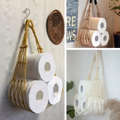 1x Toilet Paper Holder Magazine Books Hanging Pocket Mesh Cotton Rope Hand-Woven • $3.88