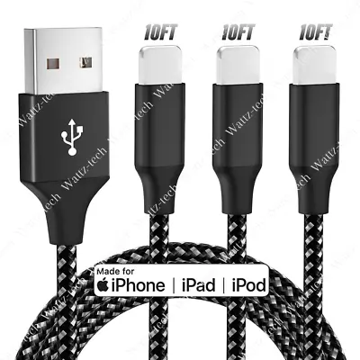 $12.72 • Buy 3 Pack Braided USB Charger Cable 10FT For IPhone 13 11 XR 8 7 Charging Cord Long