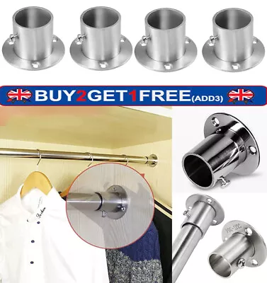 304 Stainless Steel Wardrobe Pipe Bracket Flange Rail Rod Pole End Support • £5.29