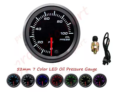 7 Color2  52mm  LED Oil Pressure Gauge 0-100 Psi+Sensor Boat Truck Auto Modify • $48.99