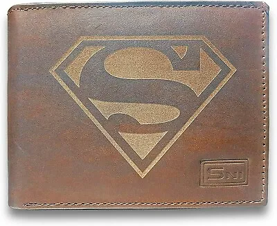 Wallet Superman Genuine Cowhide Leather Laser Engraved Engraving RFID Blocking • $29.99