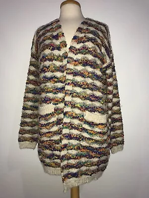 NEW Moth Multi-Striped Longline Fuzzy Cardigan Sweater Size Small Z235-5 • $47.60