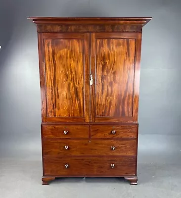 19th Century Mahogany Linen Press Wardrobe • £1295