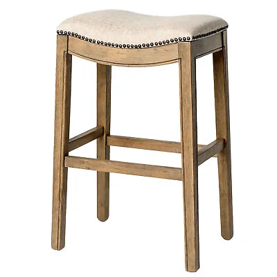 Maven Lane Adrien Saddle Barstool In Natural Wood Finish W/ Fabric Upholstery • $99.99