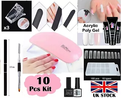 £14.99 • Buy Poly Gel Nail Kit DIY 10 PCS SET Poly Builder Acrylic Art UV Lamp Glue Extension