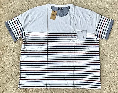 Jacamo Short Sleeve White T-shirt Size Mens 4XL With Pocket Striped BRAND NEW • £4.95