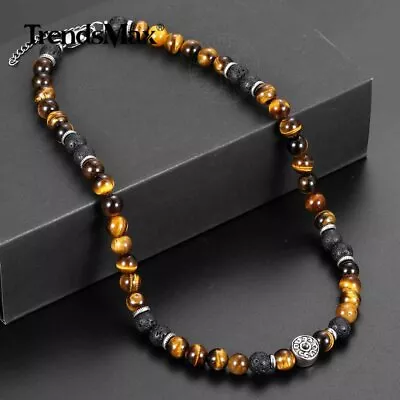 8mm Natural Tiger's Eye Jasper Lava Beads Choker Necklace Men Women Gift 18inch • $10.99