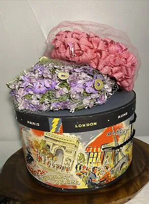 Vintage Pillbox Hat & Biancalani Hat Box Lot 1940-1950s Easter Derby Union Made • $60