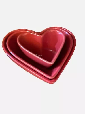 Chantal Ceramic Heart Nesting Measuring Cup Prep Bowl Set Of 3 Red • $15