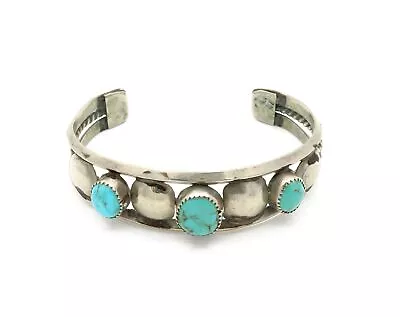 Vintage Southwestern Sterling Silver Tri-Stone Turquoise Cuff Bracelet  #S871-4 • $30