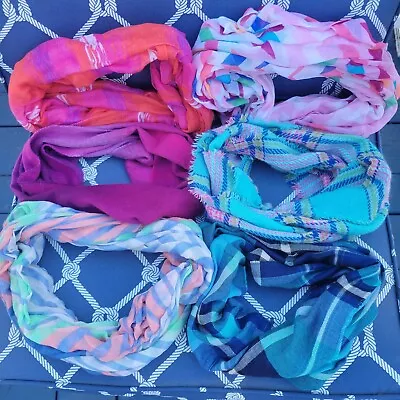 Lot Of 6 Brightly Colored Infinity Loop Fashion Neck Scarves Plaid Ombre Chevron • $9.99