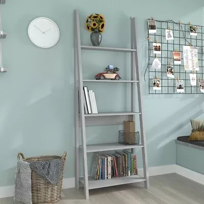 Grey Step Ladder Shelving Unit 5Tier Leaning Bookcase Storage Display Rack Shelf • £59.99