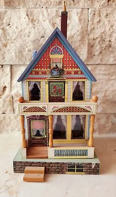 Vintage Miniature Handcrafted Wooden Dollhouse W Furnitures Lights And Signed  • $285