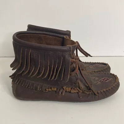 Manitobah Mukluks Booties Womens 6 Brown Leather Fringe Moccasin Ankle Boots • $39.78
