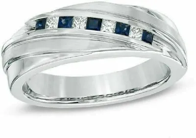 4.0 Ct Blue Sapphire Lab Created Men's Engagement Wedding Ring 14K Gold Plated • $83