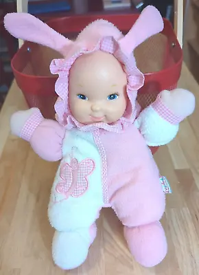 Goldberger Fuzzy Fleece Baby Doll Vinyl Face Butterfly White & Pink Vtg • $12.99