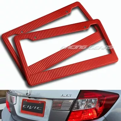 2 X Red Carbon Style License Plate Holder Cover Frame Front Or Rear Universal 4 • $9.95