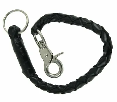 14 Inch Long  Get Back Whip Black Braided Leather Key Chain Wallet Chain • $12.99