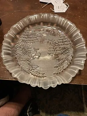 Vintage Mikasa Frosted Glass Christmas Serving Platter Embossed With Tree & Snow • $8