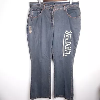 Vintage Kustom Made Von Dutch Large Spell Out Boocut Jeans Size 17/18 • $79.99