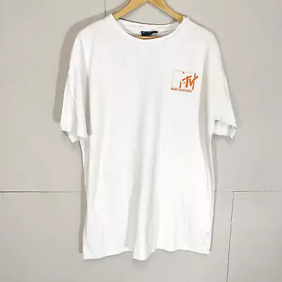 MTV Primark Womens Ladies Tshirt Top Orange White Size Medium UK 12 14 Oversized • £7