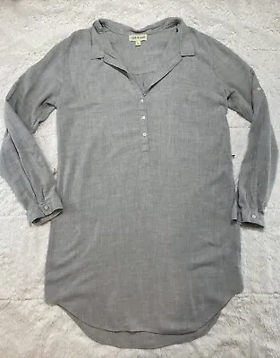 Cloth & Stone Anthropologie L Gray Tunic Shirt Dress Roll Up Sleeves No Belt • $20.99