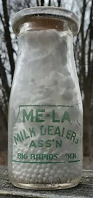 ME-LA Milk Dealers Association Big Rapids MICH MI Half Pint 1/2 Pt Milk Bottle A • $19.88