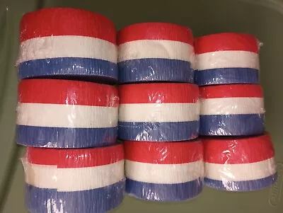 9 Vintage ROLLS CREPE PAPER STREAMER Red White & Blue 4th Of July Party Walmart • $49.99