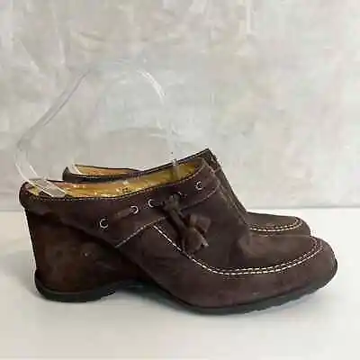 Vintage Y2K Me Too Brown Suede Slip On Clog Wedges Mules Womens Size 9.5 Shoes • $5
