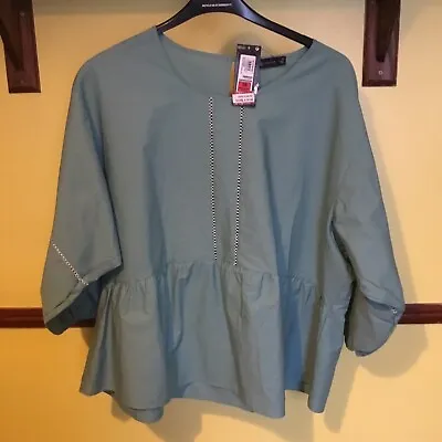 Marks And Spencer Mint Long Sleeved Blouse Size 18. Peplum.  Length 26 Ins • £5.99