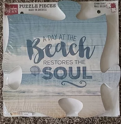 P Graham Dunn Connectable Wood 12x12 'Beach Soul' Puzzle Piece Wall Frame NEW • $23.90