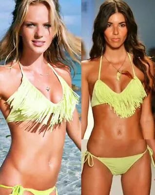 L Space Citrus Audrey Fringe Halter Top M & Tie Bottom L Swimsuit Bikini Set  • $82.50