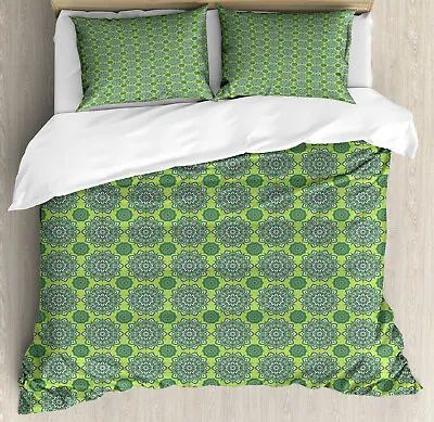 Lime Green Duvet Cover Set With Pillow Shams Moroccan Mandala Print • $69.99