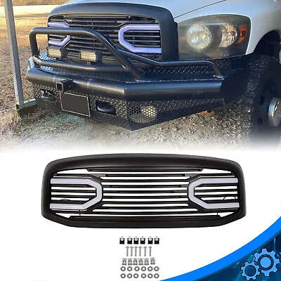 For 06-09 Dodge RAM 2500 Front Hood Black Big Horn Grille Shell With LED Light • $163.99